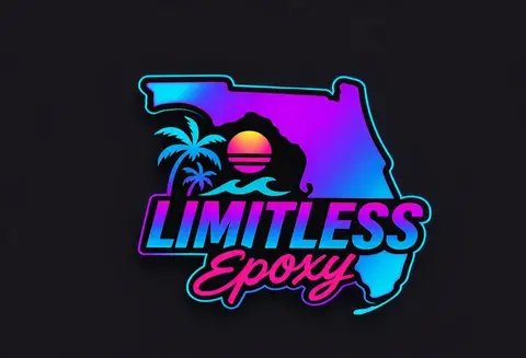 Colorful Limitless Epoxy logo featuring Florida outline and sunset