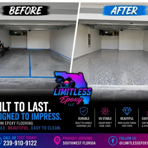 Before and after comparison of a garage floor renovation